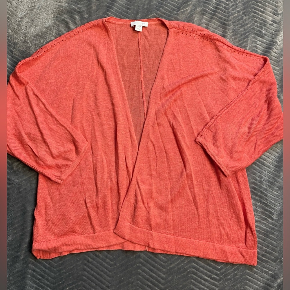 J.Jill Linen‎ Blend Open Cardigan Sweater Coral Medium Petite MP